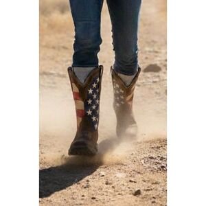 Durango Lady Rebel American Flag Western Boots Brown Leather RD4414 Womens 10M